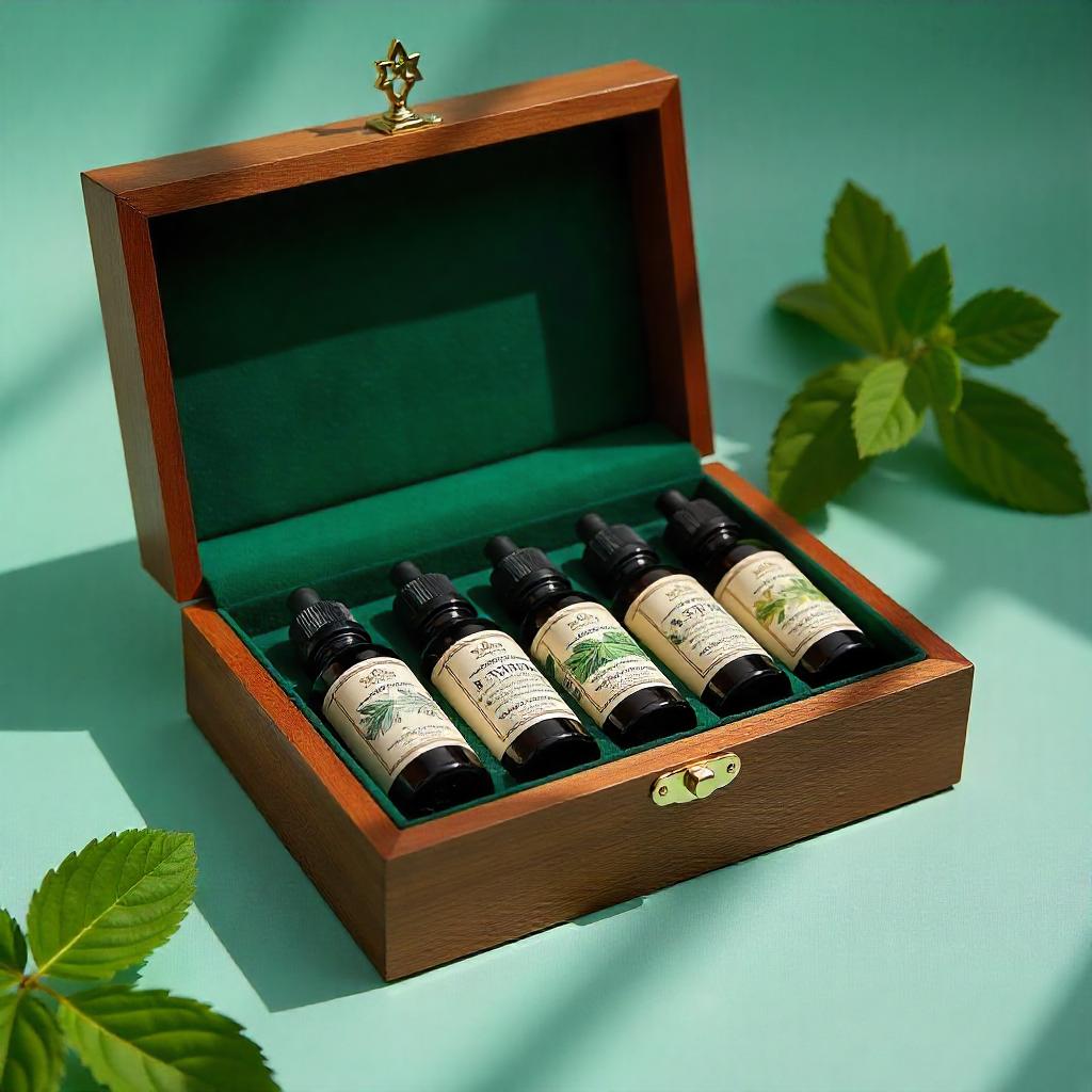 Vintage Wooden Box with Herbal Extract Bottles