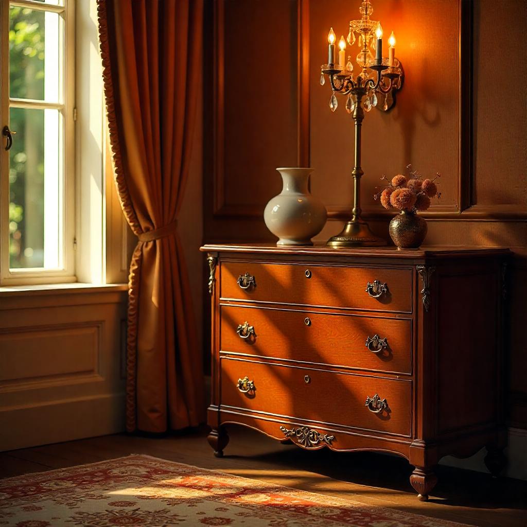 Vintage Chest of Drawers with Ornate Accent
