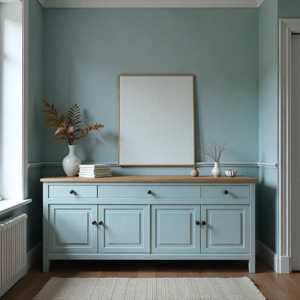 Coastal Blue Sideboard with Natural Wood Top