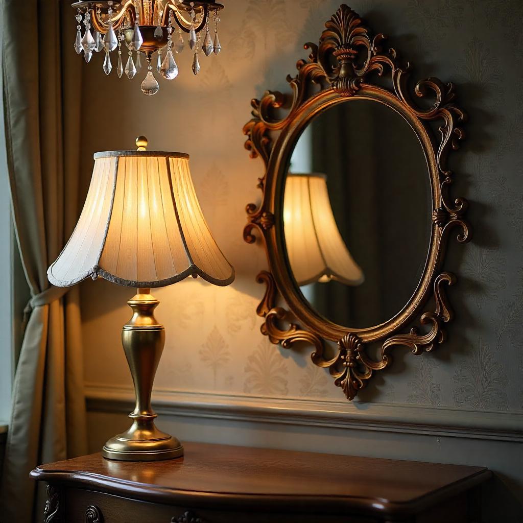 Baroque Elegance Wall Mirror & Lamp Set